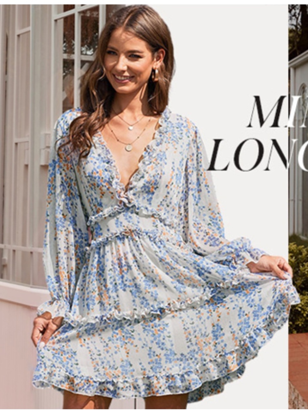 Deep V-Neck Long Sleeve Backless Mini Dress